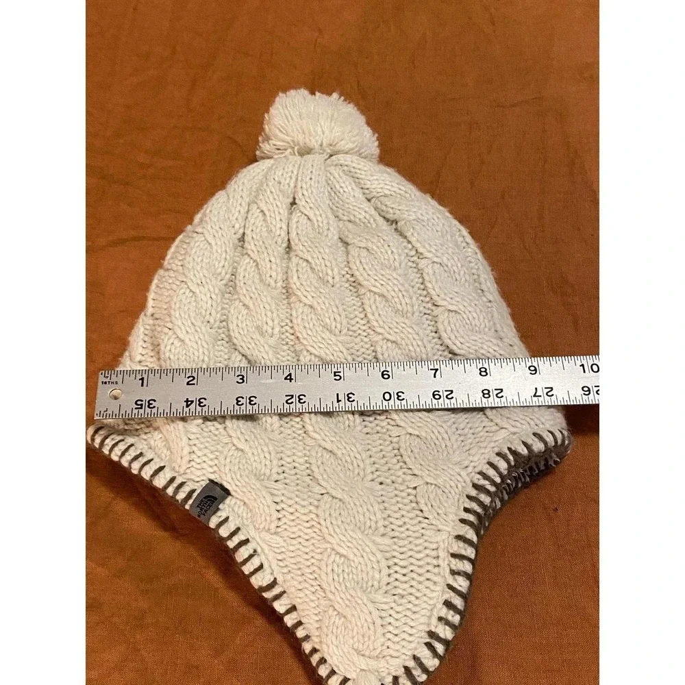 North Face Hat Beanie Pompom Women OSFM Cream Cable Knit Y2K s23